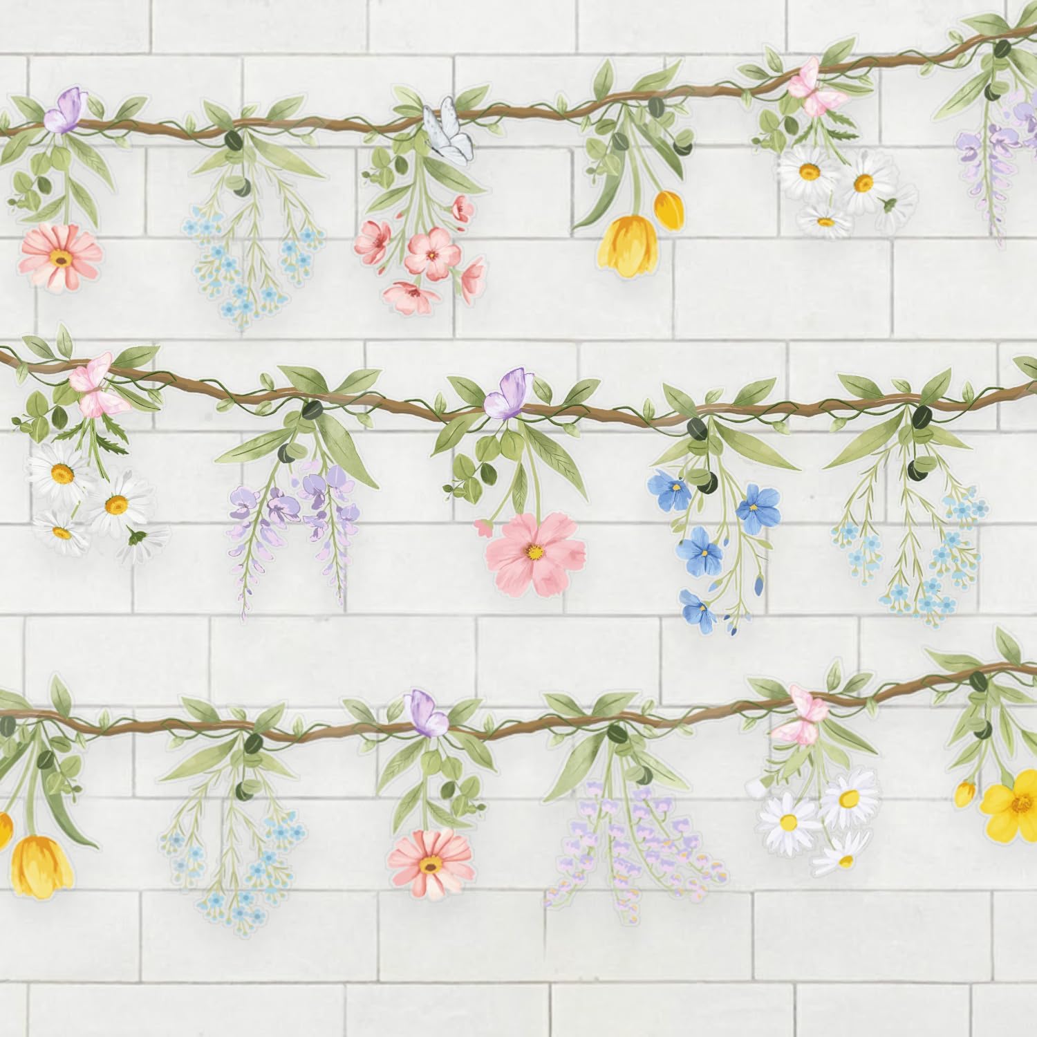 2 PCS Wildflower Garland Banner for Baby Shower Decorations, Spring Easter Floral Birthday Party Decorations, Garden Theme Wedding Wild One Birthday B