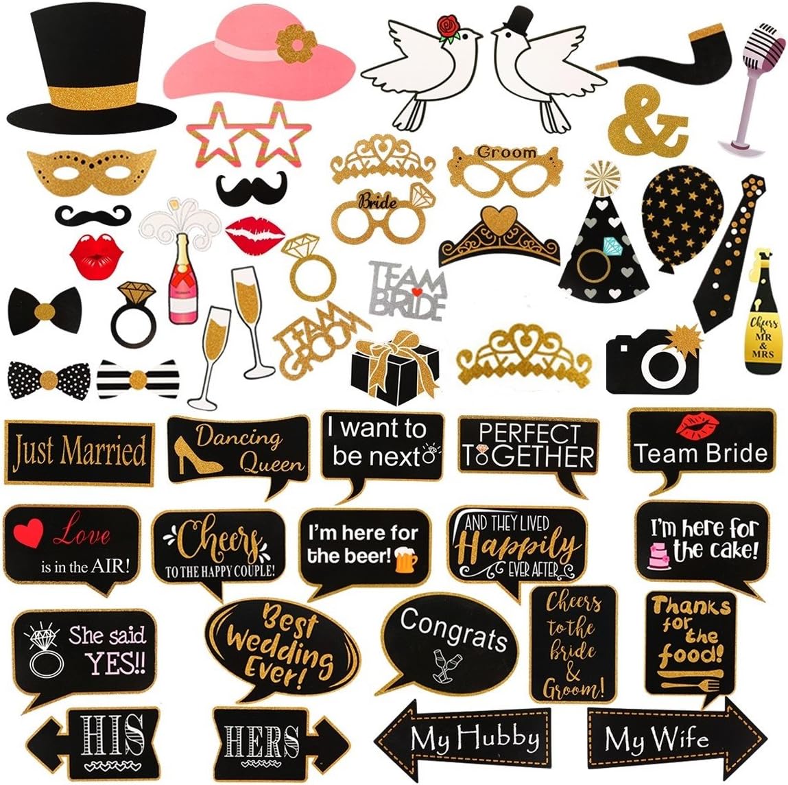 60Pcs Wedding Photo Booth Props, Wedding Props for Photos Bachelorette Weddings Shower Party Decorations