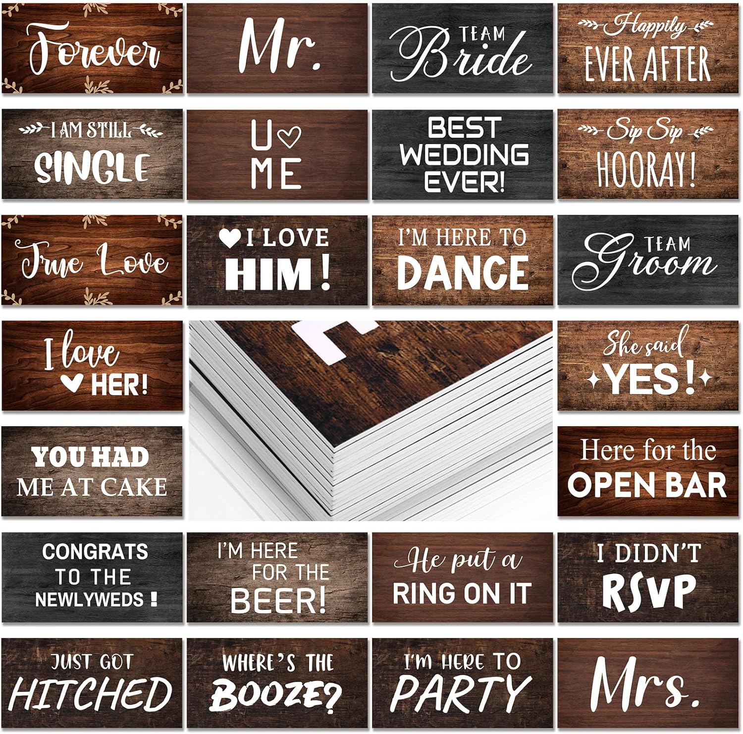 24 Designs Rustic Wedding Photo Booth Props Double Sided 11x5.5 Inch Photo Booth Props Vintage Marriage Parties Decor Anniversary Wedding PVC Selfie S