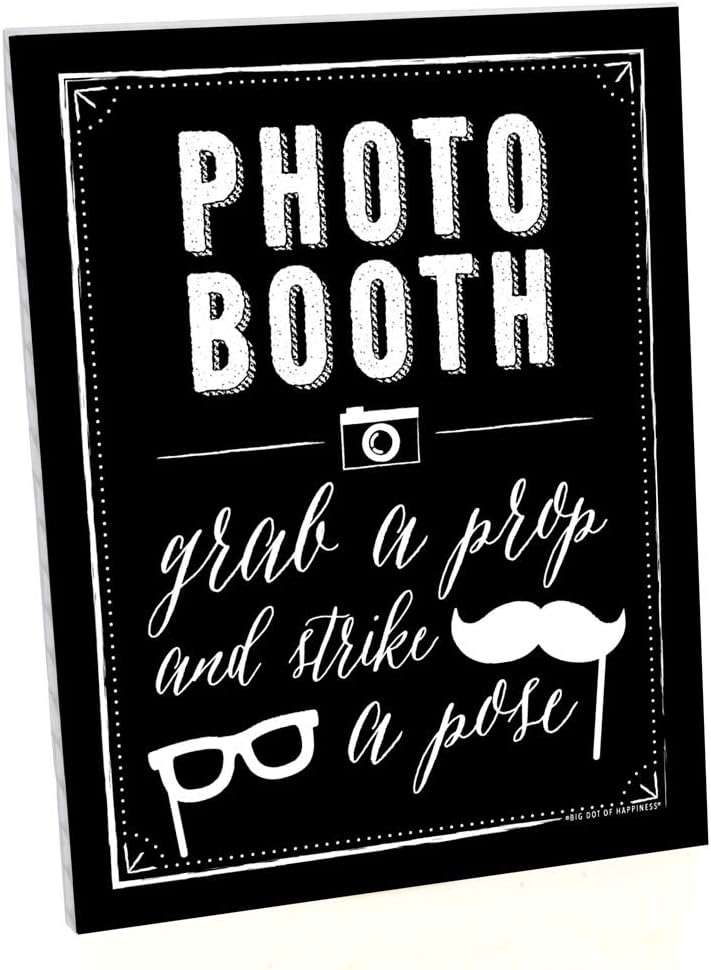 Big Dot of Happiness Photo Booth Sign with Stand  Festive & Durable Plastic Display  Indoor & Outdoor Party Decoration  10.5 x 13.75