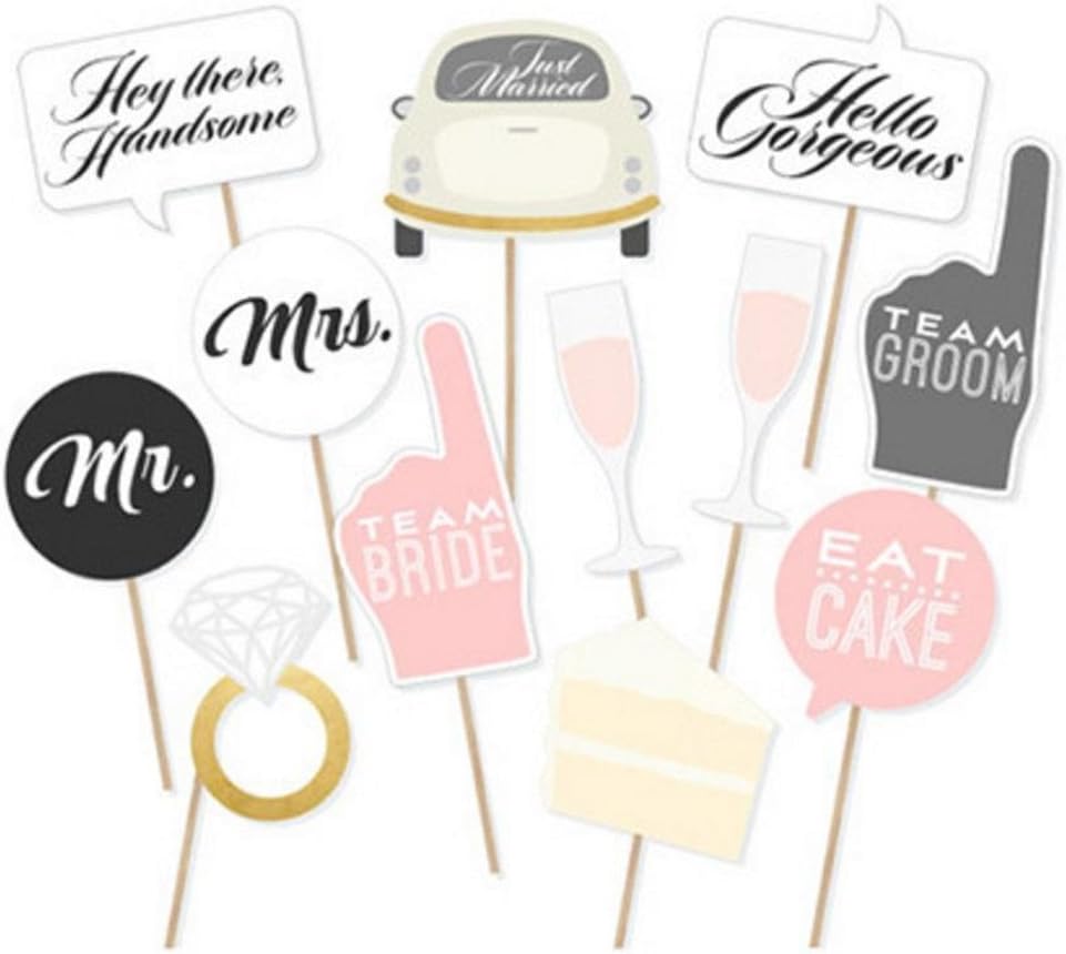 Wedding Party Photo Booth Props Kit, Toshine DIY Photo Booth for Wedding Bridal Shower Party Favor Supplies Pose Sign Dress Up Fun Accessories (12 Pcs