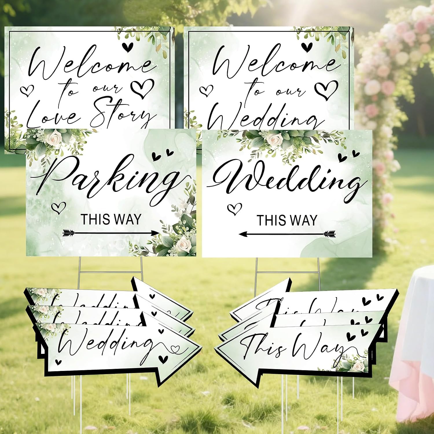 10 Pack Wedding Signs Outdoor Wedding Party Decoration Weddings This Way Sign for Reception Double-Sided Ceremony Welcome Lawn Yard Direction Arrow wi