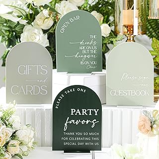 Weysat 4 Pcs Acrylic Wedding Signs for Ceremony and Reception, 5x7 Inch Sage Green Wedding Signage Decor with Stand, Guest Book, Cards and Gifts, Open