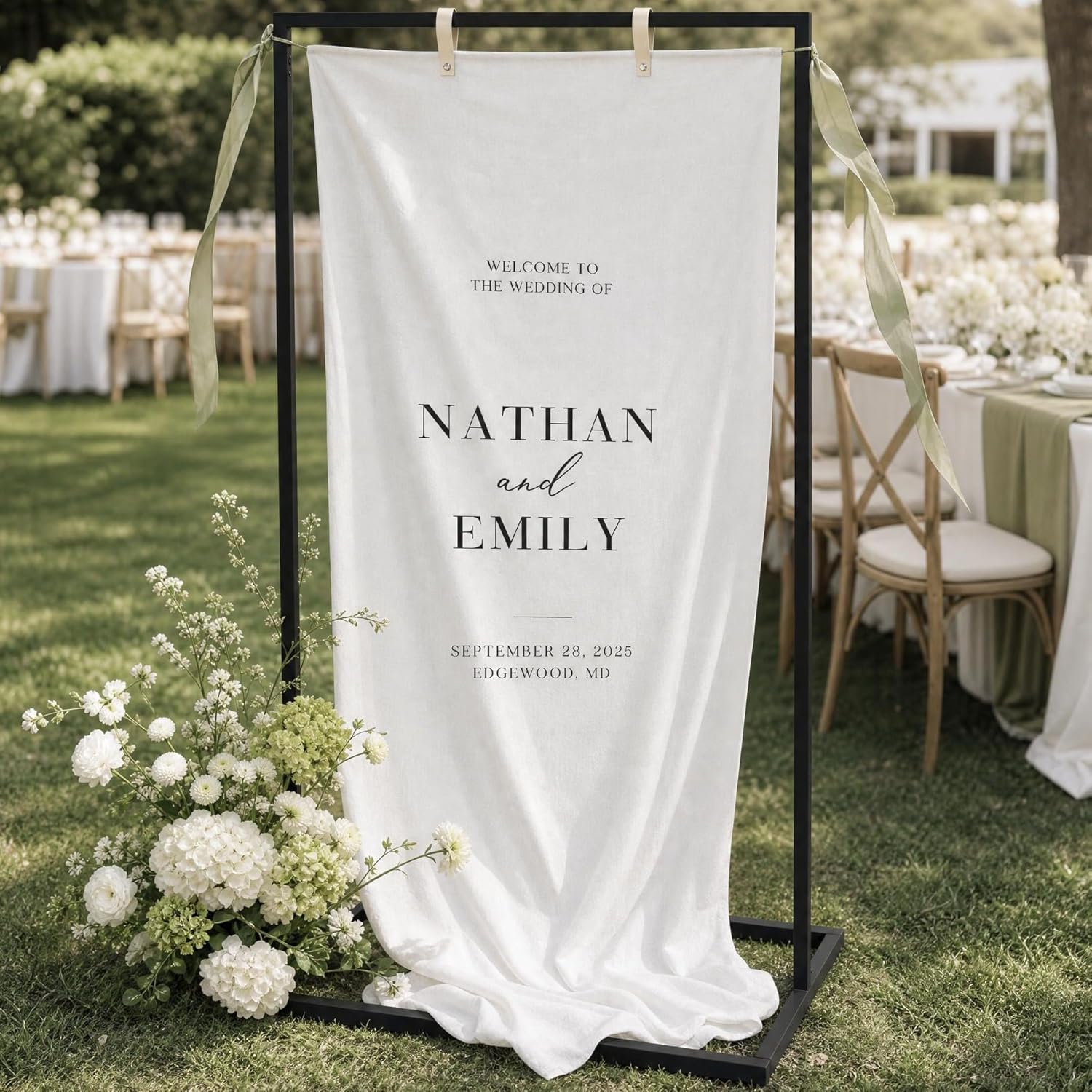 Elegant Wedding Welcome Sign Stand  Sturdy Welcome to Our Wedding Sign Holder for Seating Charts & Event Decor - A Beautiful Black Metal Easel to Welc